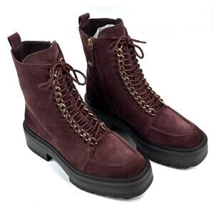 Sam Edelman Lovrin Platform Combat Boots Spiced Pecan Suede Women's 7M Zip New